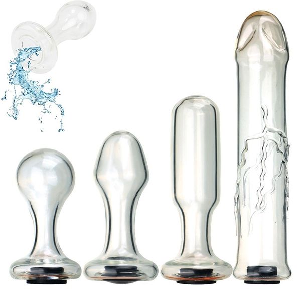 DildosDongs Hollow Speculum Glass Anal Butt Plug Crystal Pequeño consolador enorme con tapón Expansor Túnel Ano transparente Juguete sexual 230706