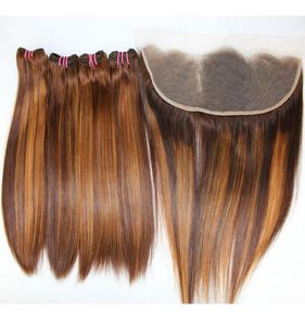 Dilys Bundles de cheveux raides brésiliens Funmi avec dentelle frontale couleur mixte tissages de cheveux humains indiens vierges avec fermeture 13x4 822 i8158861