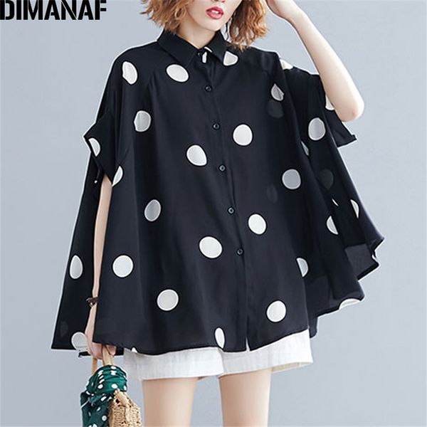 DIMANAF Plus La Taille Femmes Blouse Chemise Grande Taille D'été Casual Lady Tops Tunique Imprimer À Pois Lâche Femme Vêtements Manches Chauve-Souris LJ200810