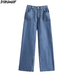 Dimanaf plus size vrouwen jeans broek hoge taille denim vrouwelijke elastische wijde been rechte blauwe broek grote oversized S-5XL 210708