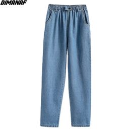 Dimanaf plus size vrouwen jeans broek hoge taille losse denim vrouwelijke elastische lente basic grote blauwe broek S-5XL 210809