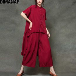 DIMANAF establece traje de mujer ropa Casual mujer elegante Oficina señora Tops camisas cárdigan pantalones largos sueltos sólido de gran tamaño 211105