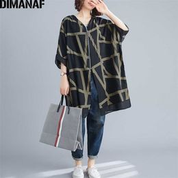 Dimanaf zomerjassen jas kleding vintage print gestreepte dame bovenkleding losse casual rits vest dunne oversize 211029