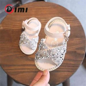 DIMI NIEUWE MEISJE BABY SANDALS SEQUIN STREINESTONE Klein Meisje Princess Sandals 0-3 Jaar Zomer Peuters Schoenen Flat Soft 210326