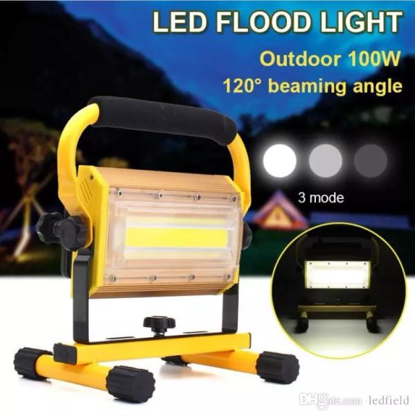 Projecteur LED portable à intensité variable 100 W, lampe de travail sans fil rechargeable COB LED, spot de travail en plein air, lampe de camping
