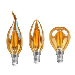 Dimable E14 E27 LED kaarsenbol Bombilla Retro Edison Tawny Glass Lamp 4W Filament Licht 220V Warm Witte kroonluchter