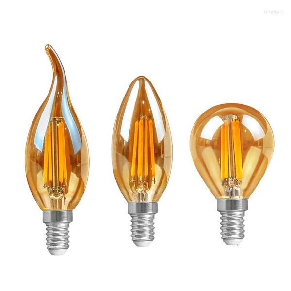 Dimmable E14 E27 LED Bougie Ampoule Bombilla Rétro Edison Lampe En Verre Fauve 4W Filament Lumière 220V Blanc Chaud Lustre