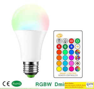 Dimable LED BUB22 E27 LED -gloeilamp Hoogte Hicht helderheid 980lm Wit RGB -bol 220 270 Hoek met afstandsbediening