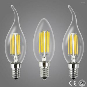 Bombilla de candelabro LED regulable 2W 4W 6W bombillas de lámpara de filamento E14 220V Base Vintage EdisoncClear vela de vidrio