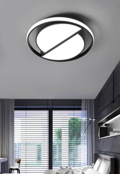 Lámpara de techo LED de fuego lacio moderno de techo negro de la sala redonda de la sala de estar de la cocina Luz de la iluminación de interior techo4177584