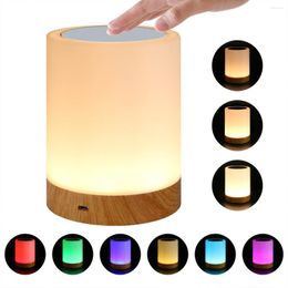 Dimmable LED coloré créatif Grain de bois rechargeable veilleuse lampe de Table de chevet chambre tactile Clap cadeau