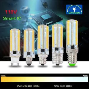 Luces Led regulables SMD 3014 bombillas Led G4 G8 G9 E11 E12 14 E17 lámpara de foco de silicona de cristal 110V 220V 64 152 Leds