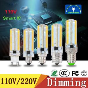 Luces Led regulables SMD 3014 lámpara Led G4 G8 G9 E11 E12 14 E17 bombillas de foco de silicona de cristal 110V 220V 64 152 Leds