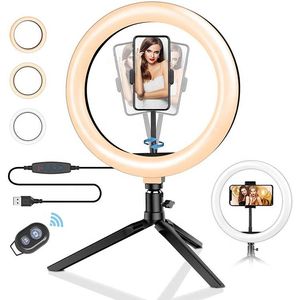 Anneau lumineux LED à intensité variable, avec trépied, support de téléphone, pour Selfie, diffusion en direct et maquillage