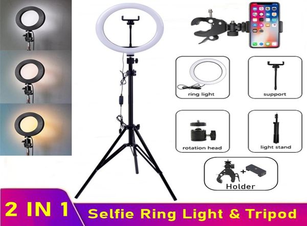 Lámpara de anillo LED de la cámara del anillo de selfie LED de LED dimmable con trípode para el maquillaje de maquillaje Lámpara de anillo en vivo Tik Tok Pogray1355242