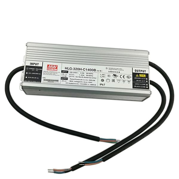 Driver LED Meanwell 320w dimmerabile HLG-320H-C1400B Alimentatore impermeabile a corrente costante per 6 pezzi cree Cob cxb3590 5.0