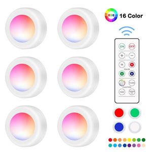 Dimbare RGB LED-verlichting Keukenlamp Touch Sensor Garderobe / Closet / Cabinet Nachtlampje Puck Light met afstandsbediening 16 kleur