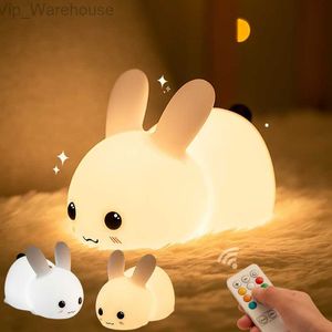 Luces nocturnas de conejo de silicona incomitables USB Lámparas recargables para el dormitorio de bebé Cartoon Forma de animales Lámparas de Navidad HKD230812