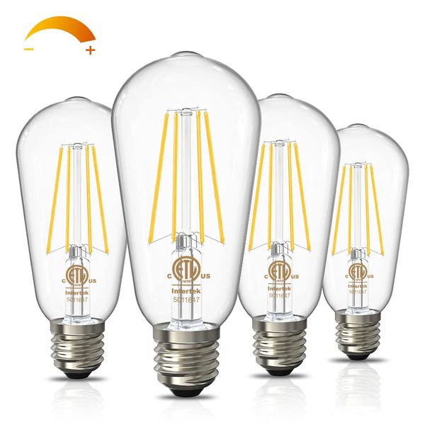 Ampoules LED Edison vintage à intensité variable 60 watts équivalent E26 remplacement de la lumière à incandescence 800LM haute luminosité 2700K ST58 ampoules à filament antiques ETL listées