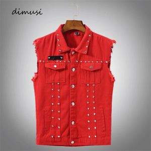 DiMusi Autumn Mens Vest Vintage Denim Jeans mâle Red Revit Vestes sans manches