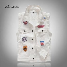 DiMusi Autumn Mens Vintage Denim Verte mâle blanc Ripped Sleeveless Jackets Men Hip Hop Streetwear Hole Jean Waiats Coats 240509
