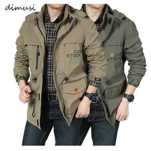 DIMUSI Heren Jassen Casual Uitloper Wandelen Windjack Hooded Jassen Mode Army Cargo Bomber Mens Kleding 211217