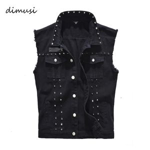 DIMUSI Spring herfstheren Vest Vintage denim jeans vest mannelijke zwarte mouwloze jassen mannen klinkentegaten jeans waistcoats 5xlta338 240327