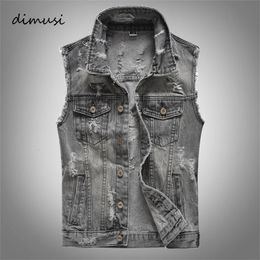 DiMusi Spring Vintage Design Mens Vest Men Men Male Retro Sleeveless Jackets Men Button Risped Botón Jean Wistcoats Clothing 5xl 240513