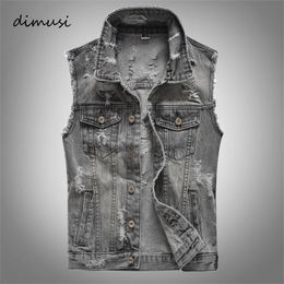 Dimusi Spring Vintage Design Mens Denim Vest Macho Retro Maneveless Jackets Men Button Risped Botón Jean Chalecos Ropa 5xl 240327