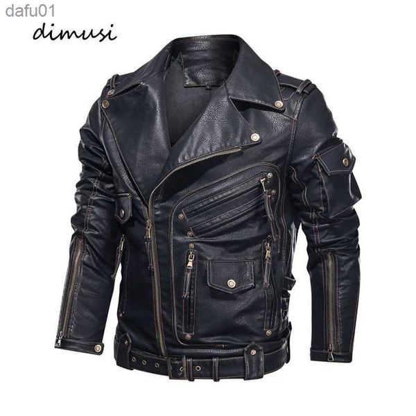 DIMUSI hiver hommes veste en cuir hommes mode moto PU cuir veste Cool fermeture éclair poches en cuir manteaux vêtements L230520