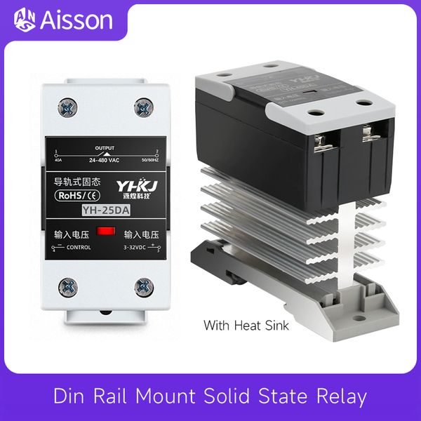 DIN Rail Mount Solid State Relay SSR monophasé CDC Control AC AC Contrôle AC avec dissipateur thermique 10A 25A 40A 60A 80A 100A 120A