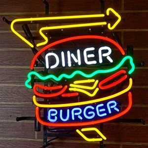 Diner Burger glazen buis Neon Light Sign Home Beer Bar Pub Recreatie Kamer Game Lights Windows Glazen Wandborden 24 20 inches264U