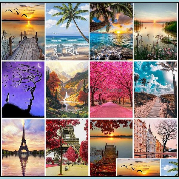 Ding Peinture Fournitures Coloriage Apprentissage Éducation Jouets Cadeaux 5D Diamant Paysage Coucher De Soleil Mer Kit De Point De Croix Mosaïque Image De Rhineston