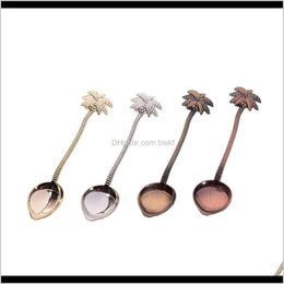 Dineren Home Lepels Flatse Kattere Garden1pcs Mini Cute Vintage Royal Style Coconut Tree Tea Coffee Spoon Ice Small Decoration Zine Alloy