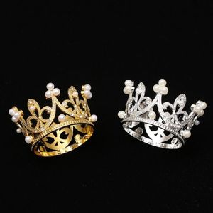 Dining Mini Crown Princess Topper Crystal Pearl Tiara Children Hair Ornaments for Wedding Birthday Party Cake Decorating Tools