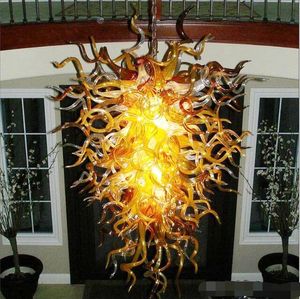 Eetkamer Amber gekleurde indoor lamp Decor Hand Blow Murano kroonluchter, hotel Gellary Art Golden Glass Hanglampen