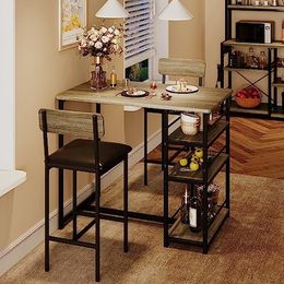 Table à manger et chaises pour une table de salle à manger 2, 3 pièces avec 2 chaises rembourrées, pour les petits espaces, appartement, petit-déjeuner