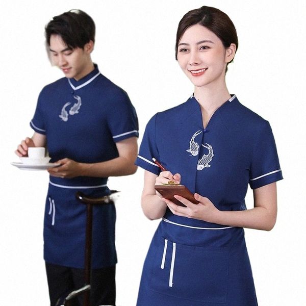 comedor Casa de té Hot Pot Restaurante Camarero Ropa de trabajo Manga corta Restaurante chino Hotel Verano Monos masculinos y femeninos Uniforme 53ni #