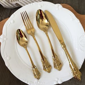 Fourchette à dîner couteau à manger cuillère à soupe ensemble de couverts dorés de luxe ensemble de vaisselle en acier inoxydable plaqué or