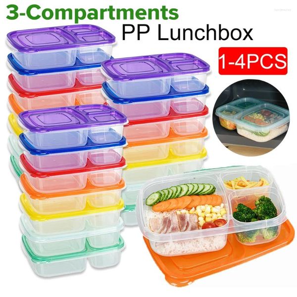 Vajilla 1-4pcs PP Microondas Fiambrera Reutilizable Contenedor de almacenamiento Escuela Oficina Caja Bento portátil