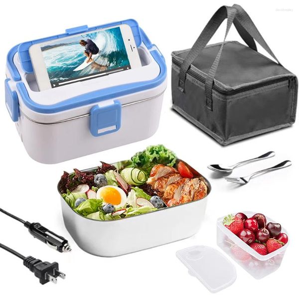 Dîner 1,8 L Boîte à lunch chauffante 60W Interface d'alimentation double puissance en acier inoxydable Isolation électrique avec fourchette à cuillère