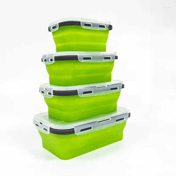 Vaisselle 1 pièces boîte à déjeuner pliante en Silicone qualité carrée four à micro-ondes Portable voyage en plein air pique-nique conservation
