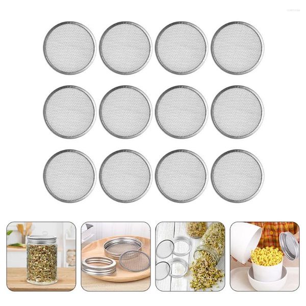 Vajilla 12 PCS Cubierta de brotes de acero inoxidable Tapas de brotes Tarro Malla Mason Multifunción Filtro versátil Colador Hogar