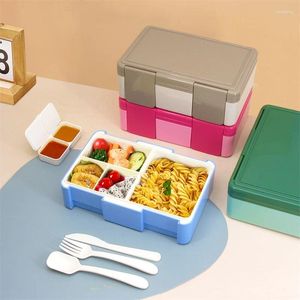 Dîner Boîte à bento 1450 ml pour enfants Boîtes à lunch scellées à 4 compartiments avec des conteneurs de chauffage à micro-ondes à fourche à cuillère