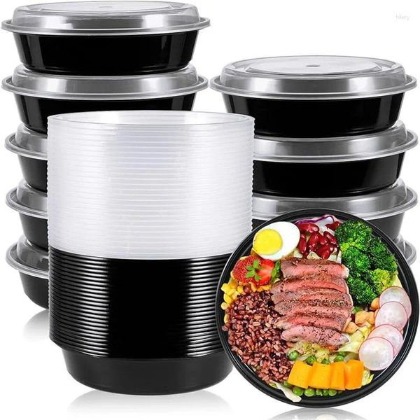 Dilaignier 15pcs / réglage des contenants de préparation de repas Plastique avec couvercles de boîte à lunch bento bento bento rond