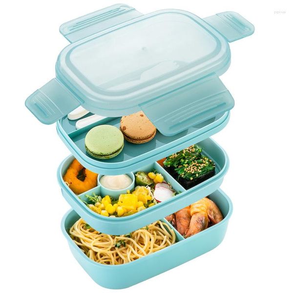 Vaisselle 1900ml Boîte À Lunch À Trois Couches Portable Adulte Boîte À Lunch Enfants Grande Capacité Micro-ondes Bento Avec Couteau Fourchette Cuillère Anti-Fuite