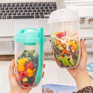 Vaisselle 1L Portable salade tasse enfants petit déjeuner bol avec fourchette école boîte à déjeuner stockage des aliments Bento yaourt avoine céréales lait