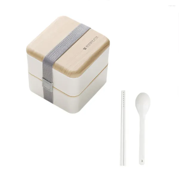 Vaisselle 1 pièces boîte à déjeuner micro-ondes Bento en bois japonais 2 couches conteneur stockage fournitures de cuisine organisateur emballage