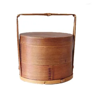 Vaisselle 2,1 l, boîte à déjeuner de Style japonais, conteneur de rangement de pique-nique Portable en bois à Double couche, vaisselle