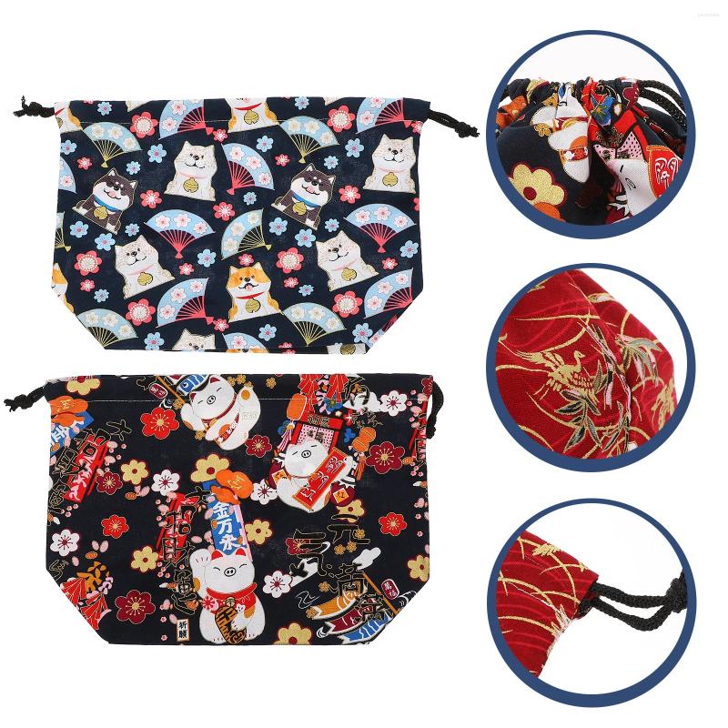 Dinnerware 2 Pcs Bento Bag Women Lunch Pouch Insulation Drawstring Cotton Wear-resist